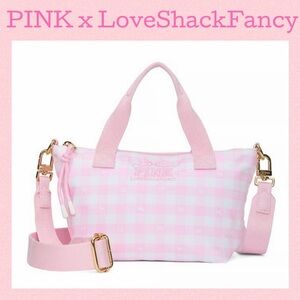 👛PINK × LoveShackFancy Mini Tote Bag Iconic Gingham Crossbody Pink White Preppy